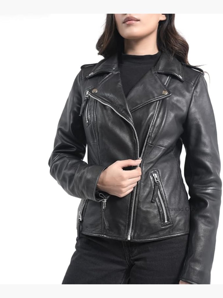 Vintage Lambskin Leather Moto Jacket - Cropped Asymmetric Zipper